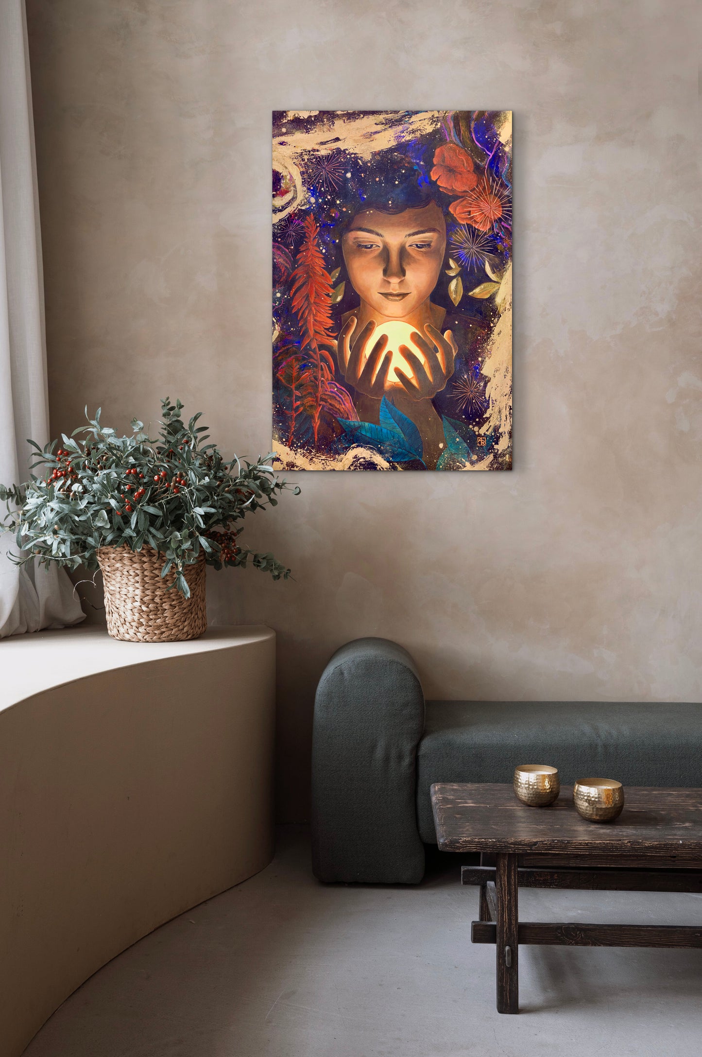 Light, Being - mixed media painting on wood panel
