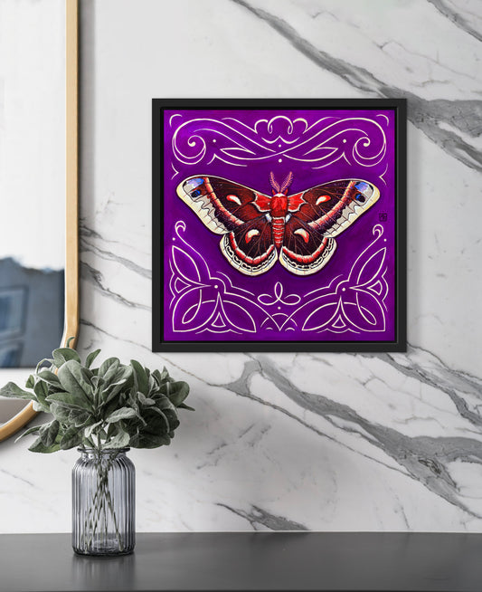 Cecropia Moth - acrylic gouache painting on paper on wood panel
