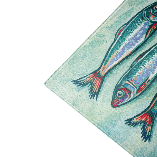 Sardines 8"x11" tempered glass cutting board