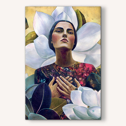 Serenity in Bloom - mixed media painting on wood panel