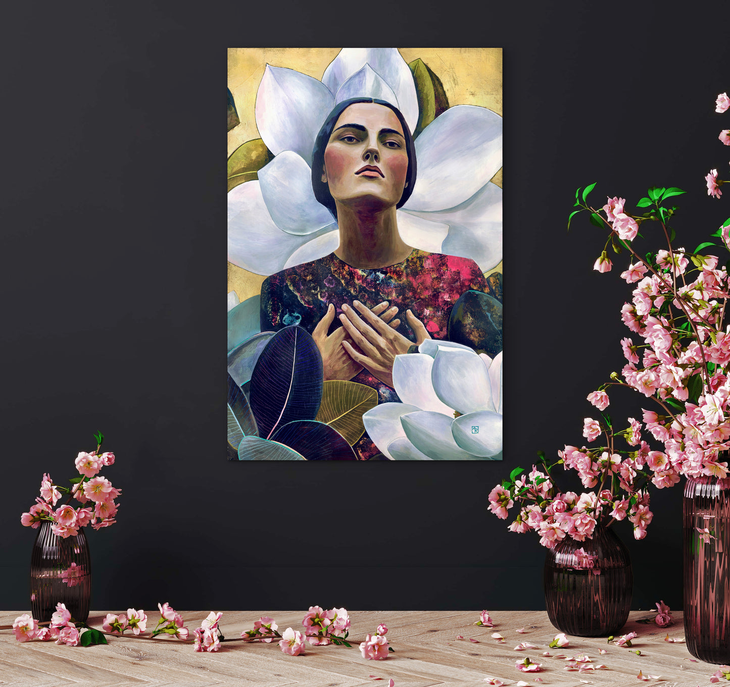 Serenity in Bloom - mixed media painting on wood panel