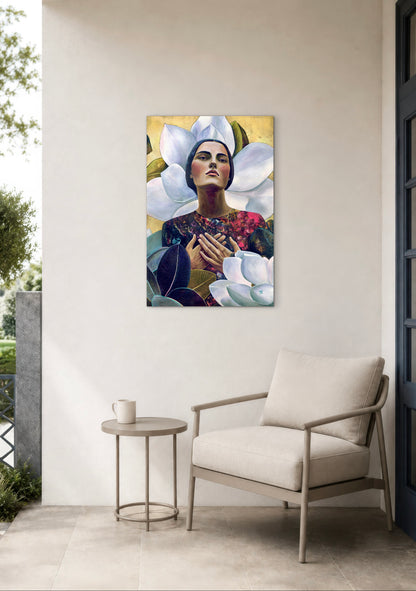 Serenity in Bloom - mixed media painting on wood panel