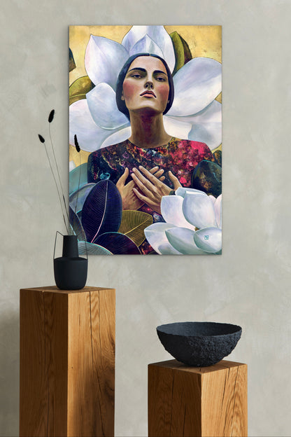 Serenity in Bloom - mixed media painting on wood panel