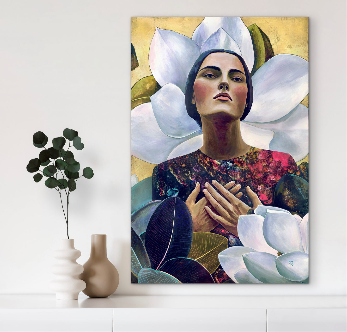 Serenity in Bloom - mixed media painting on wood panel
