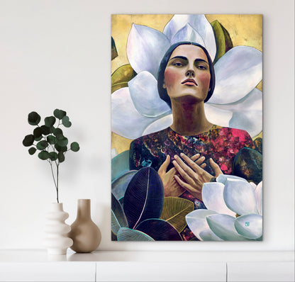 Serenity in Bloom - mixed media painting on wood panel