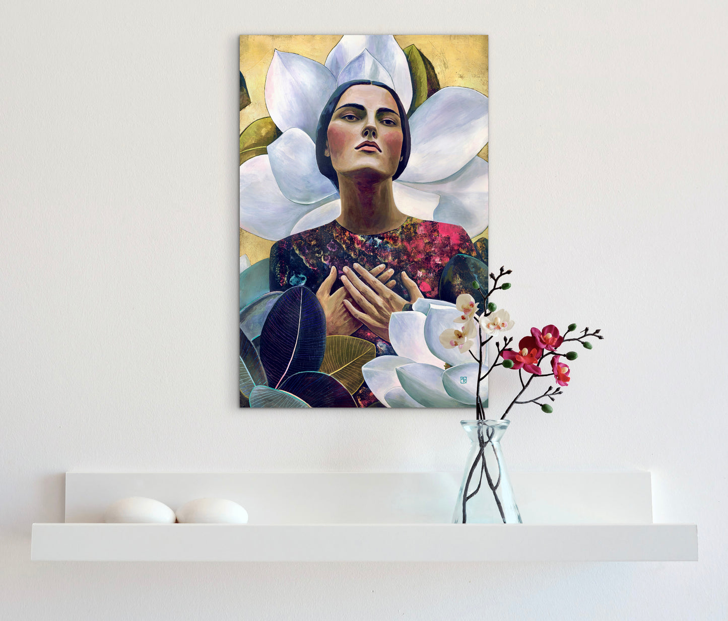 Serenity in Bloom - mixed media painting on wood panel