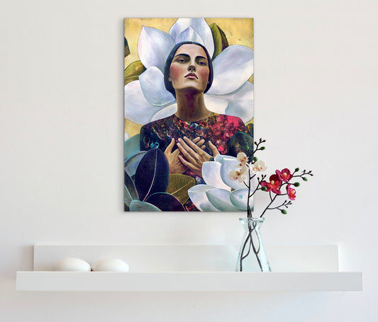 Serenity in Bloom - mixed media painting on wood panel