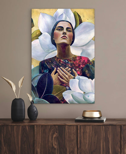 Serenity in Bloom - mixed media painting on wood panel