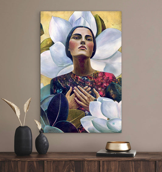 Serenity in Bloom - mixed media painting on wood panel