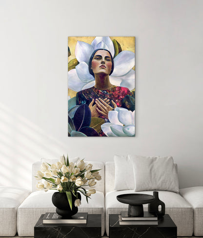 Serenity in Bloom - mixed media painting on wood panel