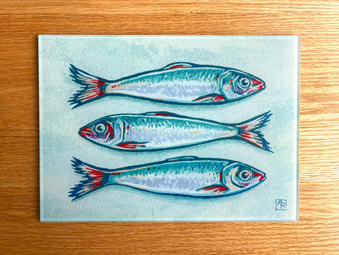 Sardines 8"x11" tempered glass cutting board