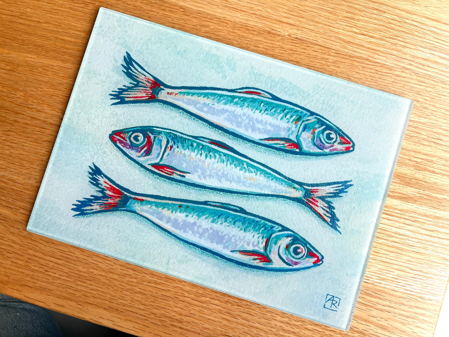 Sardines 8"x11" tempered glass cutting board