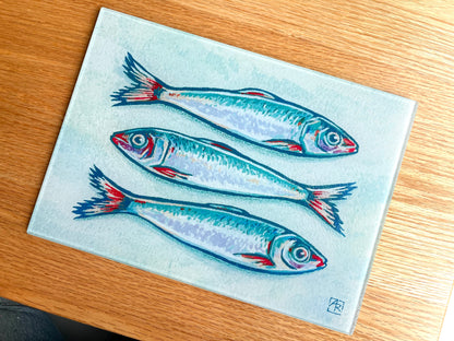 Sardines 8"x11" tempered glass cutting board