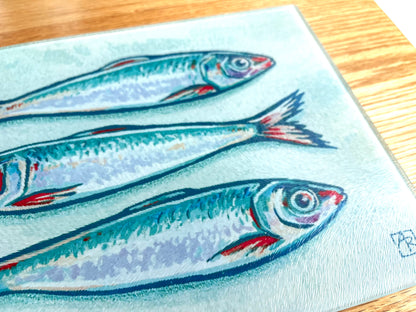 Sardines 8"x11" tempered glass cutting board