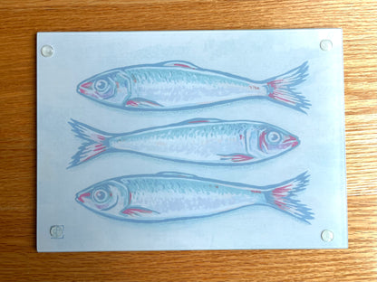 Sardines 8"x11" tempered glass cutting board