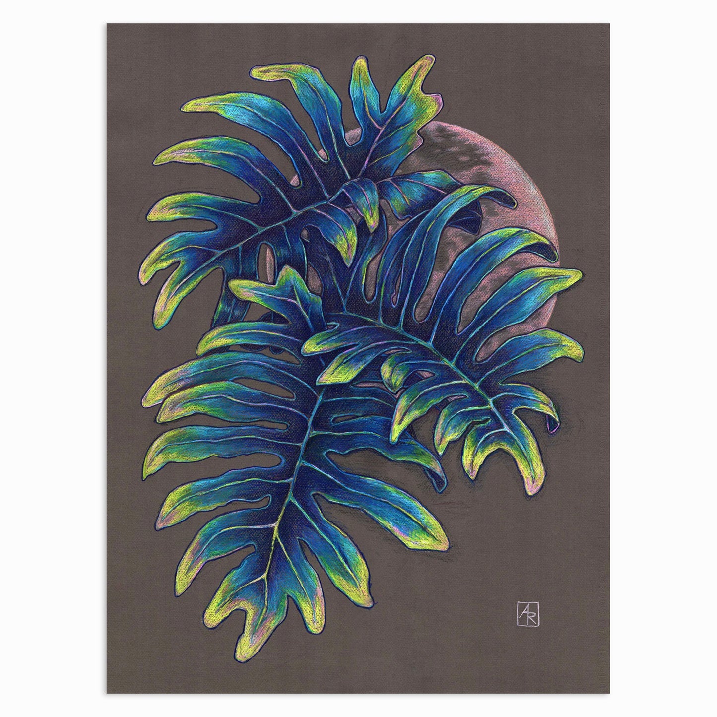 Pink Moon - colored pencil and wax pastel on paper