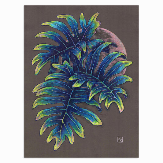 Pink Moon - colored pencil and wax pastel on paper
