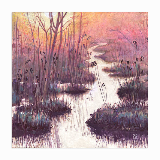 Early Morning Quiet - mixed media painting on paper