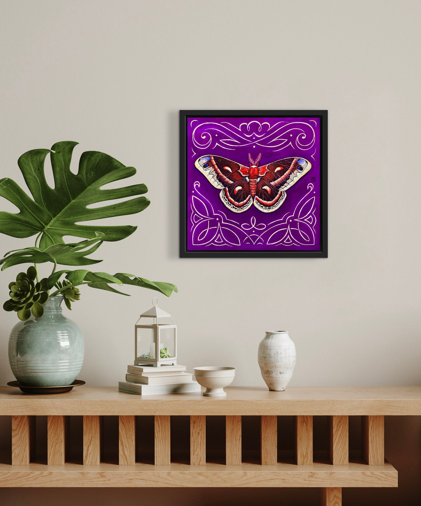 Cecropia Moth - acrylic gouache painting on paper on wood panel
