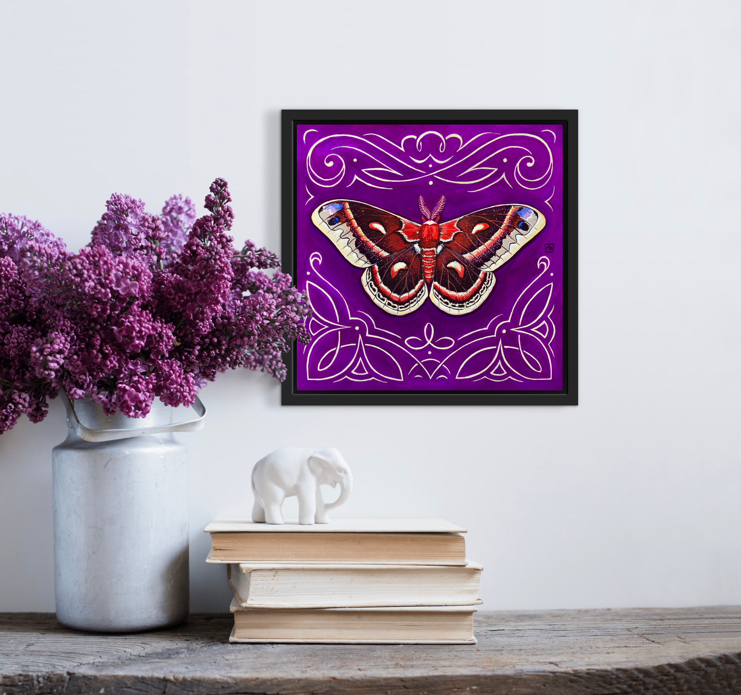 Cecropia Moth - acrylic gouache painting on paper on wood panel