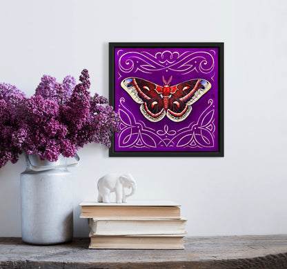Cecropia Moth - acrylic gouache painting on paper on wood panel