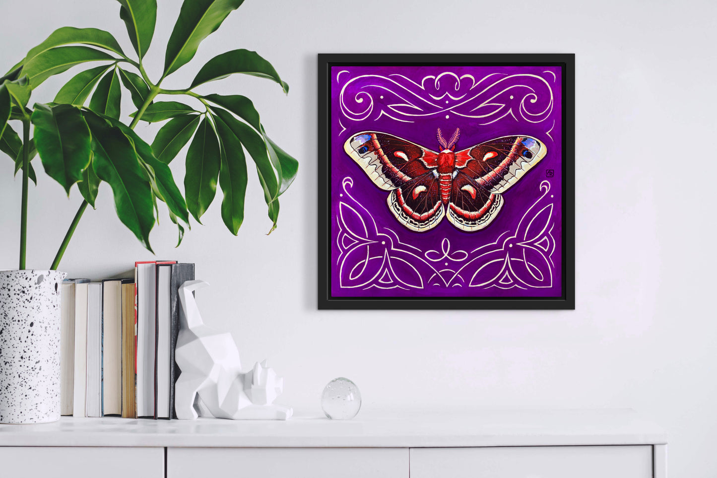 Cecropia Moth - acrylic gouache painting on paper on wood panel