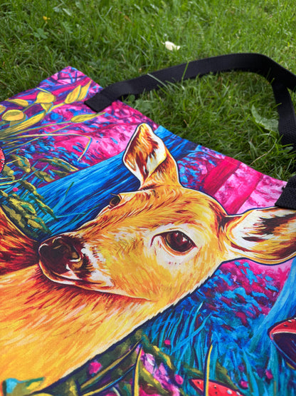 'Lost & Found' fawn deer all-over print large shoulder tote bag