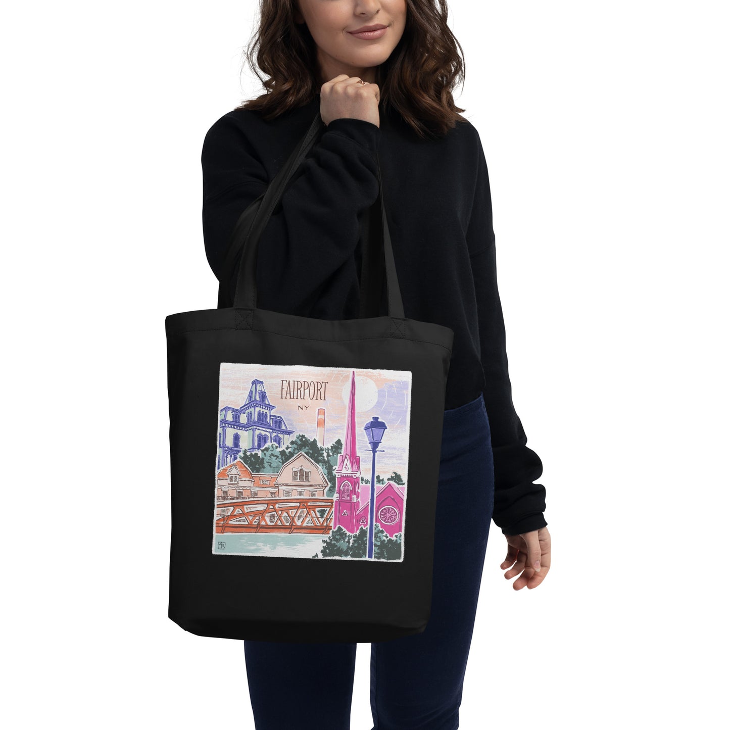 Fairport NY Black Organic Cotton Tote Bag