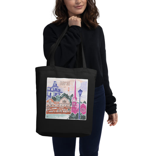 Fairport NY Black Organic Cotton Tote Bag