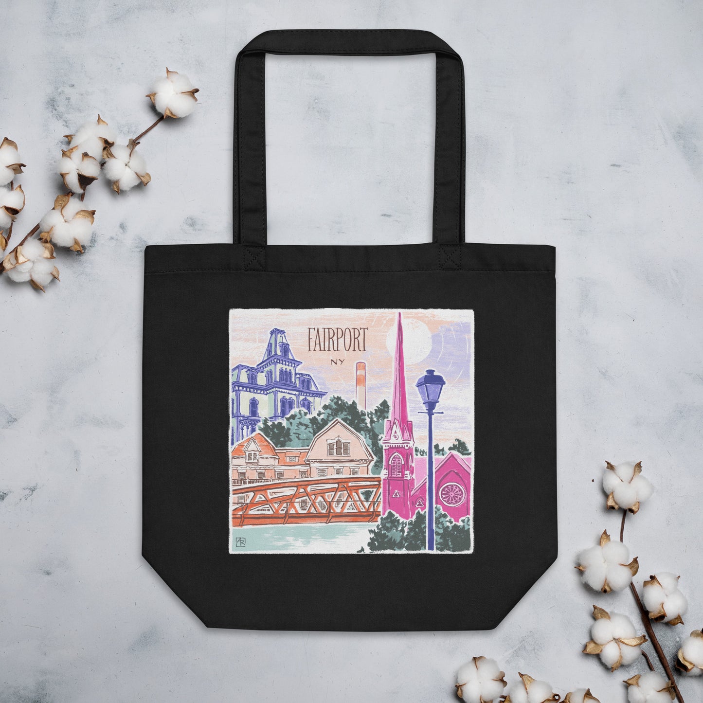 Fairport NY Black Organic Cotton Tote Bag