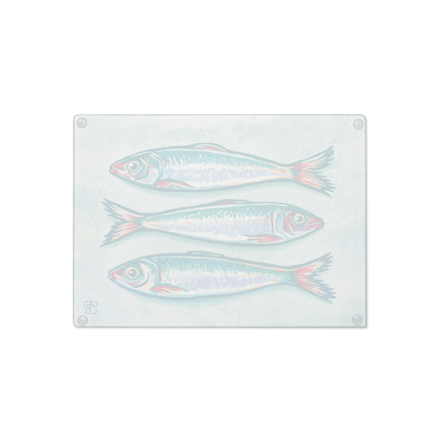 Sardines 8"x11" tempered glass cutting board