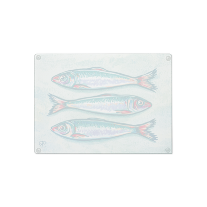 Sardines 8"x11" tempered glass cutting board
