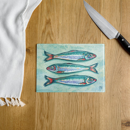 Sardines 8"x11" tempered glass cutting board