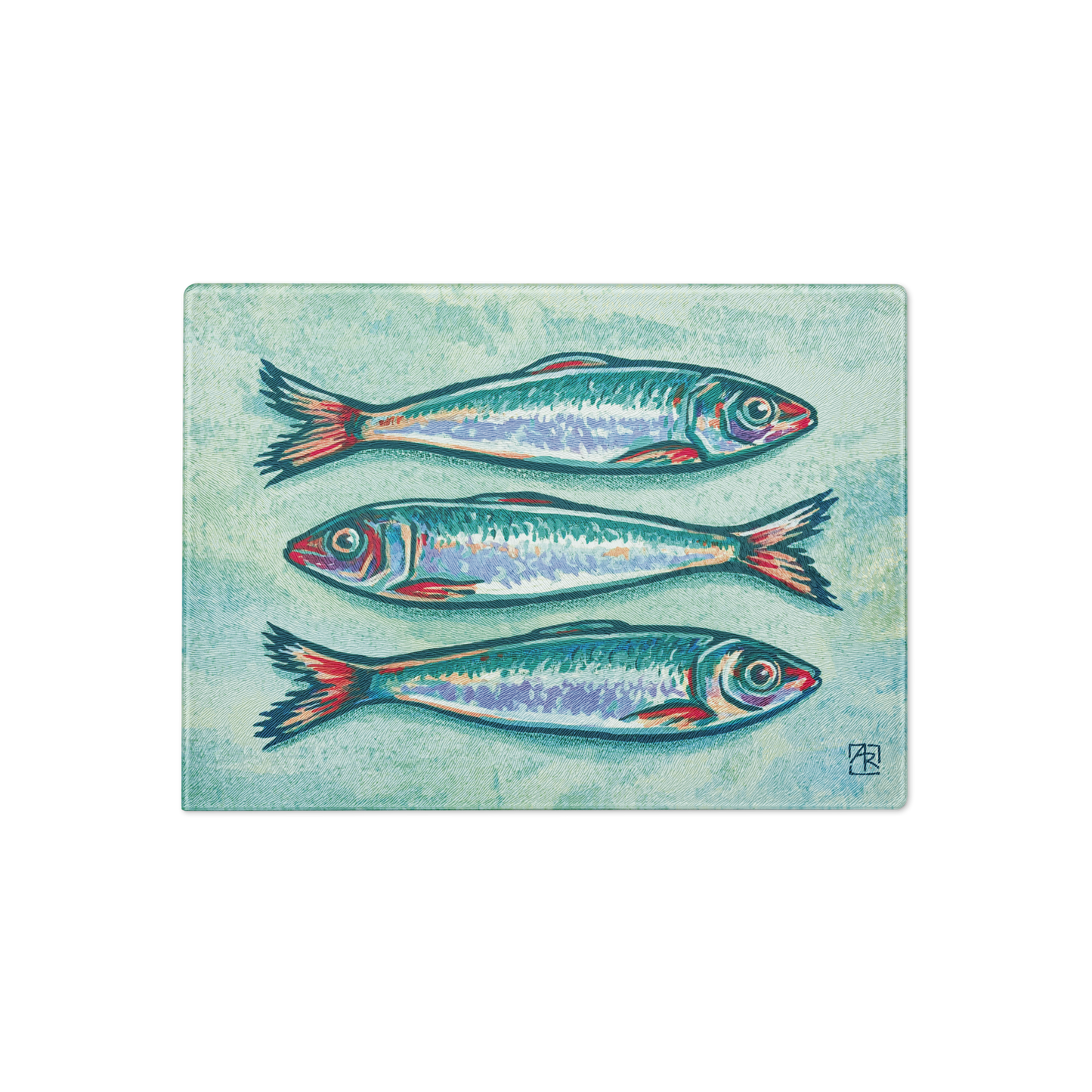 Sardines 8"x11" tempered glass cutting board