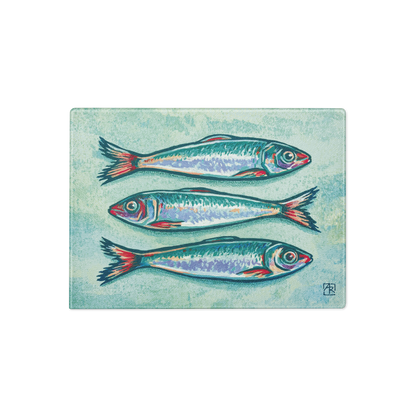 Sardines 8"x11" tempered glass cutting board