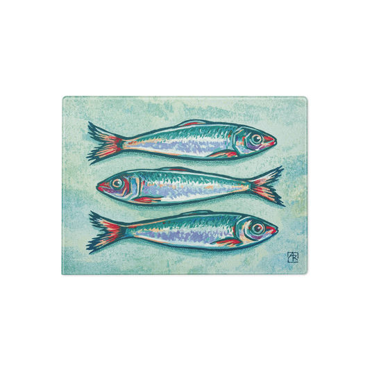 Sardines 8"x11" tempered glass cutting board