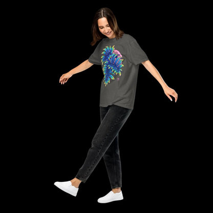 'Pink Moon' - Tropical Leaves & Full Moon gray unisex garment-dyed heavyweight t-shirt