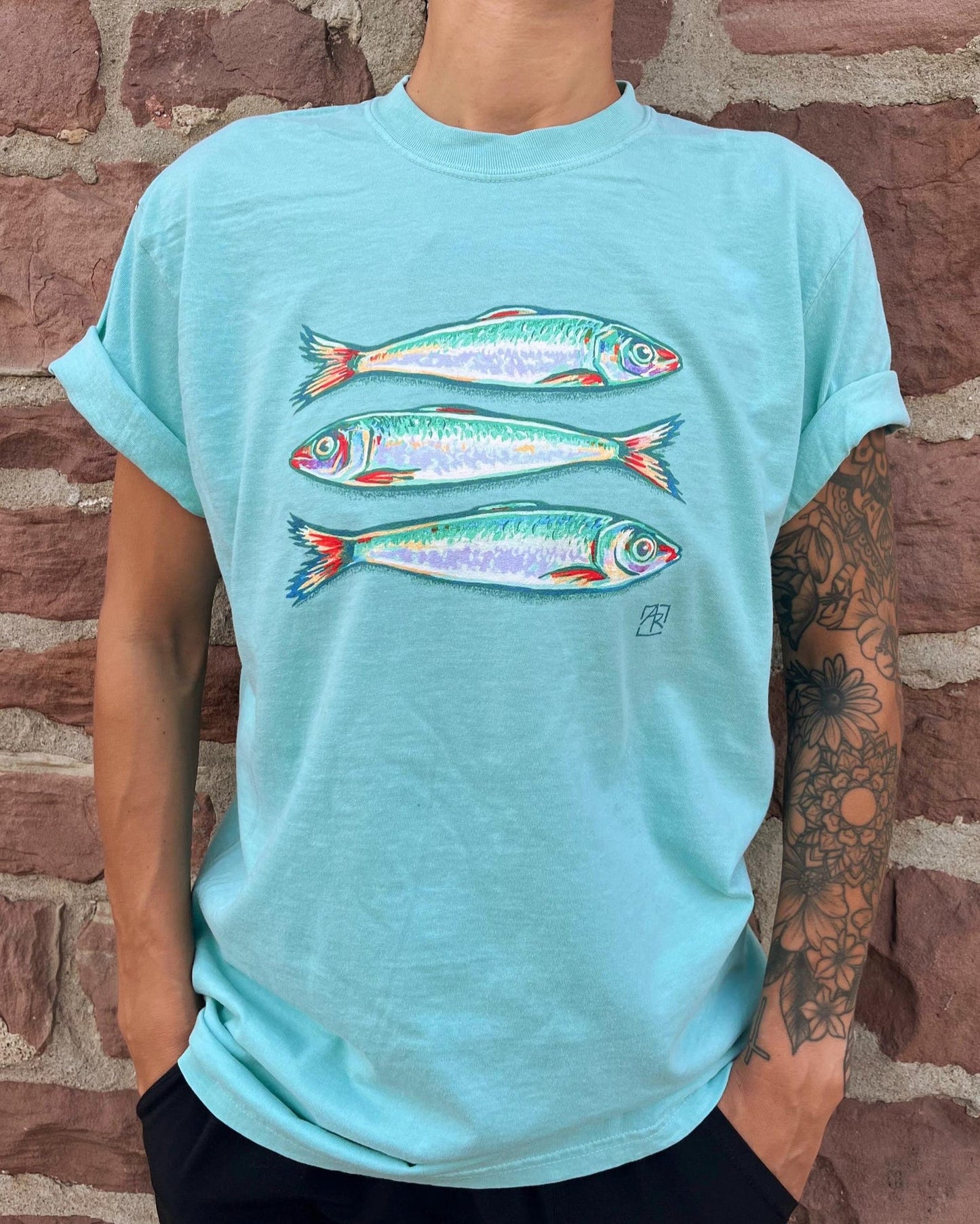 Sardines fish 100% cotton garment-dyed heavyweight t-shirt