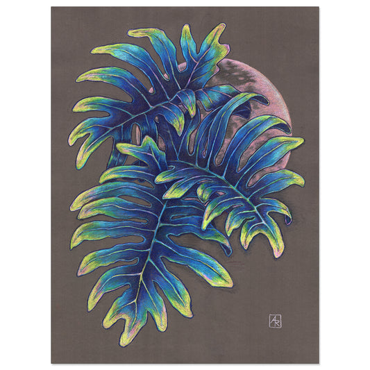 'Pink Moon' tropical leaves archival giclée print on cotton paper