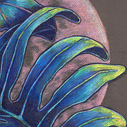 'Pink Moon' tropical leaves archival giclée print on cotton paper